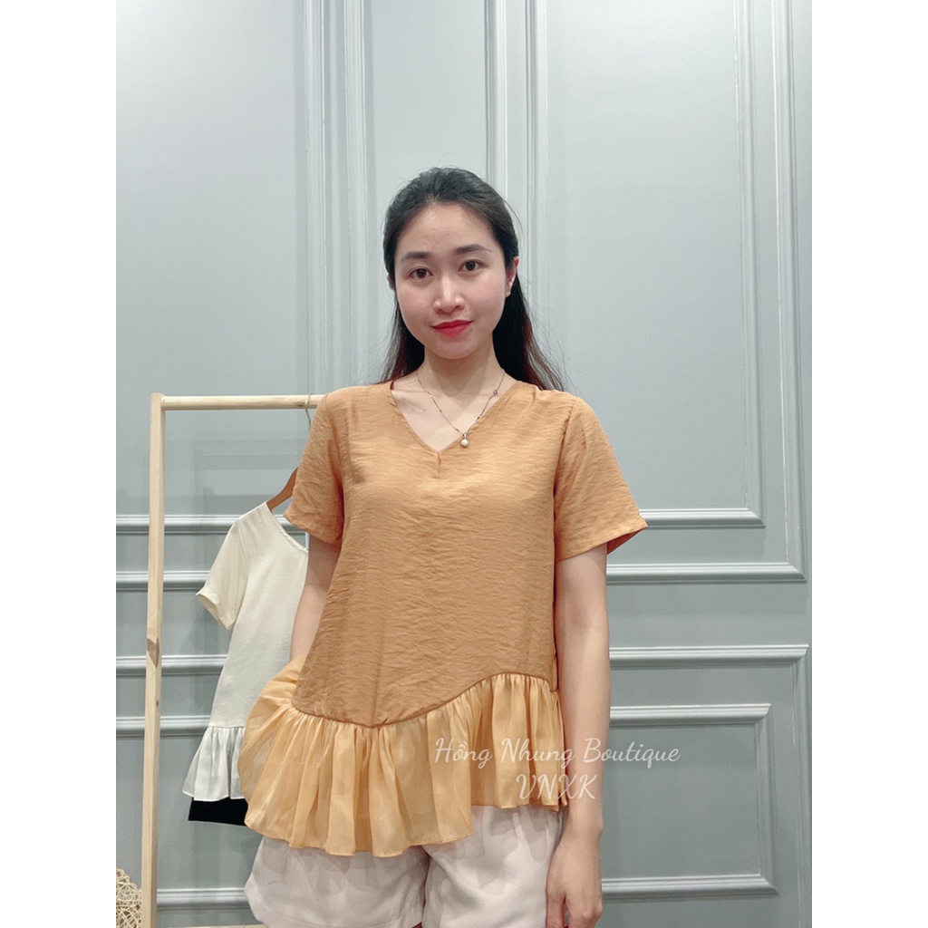 Sét bộ áo voan tơ kem, nâu quần cộc đen , sét áo tơ bèo nữ đẹp