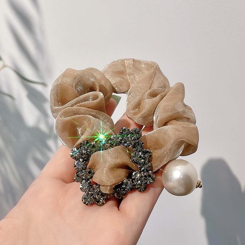 Dây Buộc Tóc Lưới Cao Su Co Giãn Đính Hạt Ngọc Trai Kiểu Hàn Quốc Cổ Điển Xinh Xắn Cho Nữ