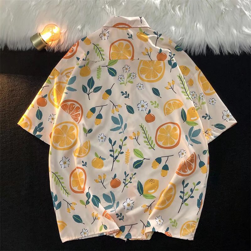 Áo Sơ Mi Tay Ngắn Họa Tiết Quả Chanh Phong Cách Hàn Quốc Thời Trang Cho Nam
