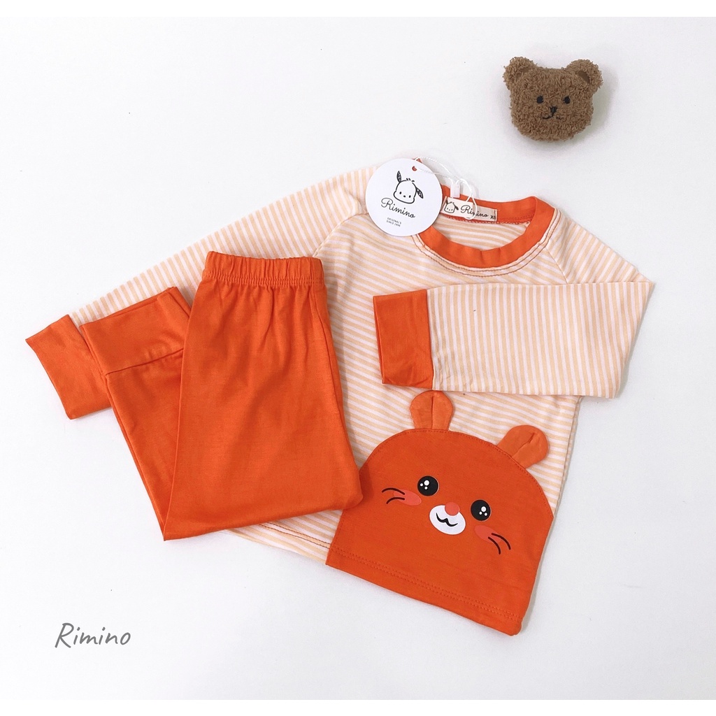 [SALE] Bộ Quần Áo Bé Gái, Bé Trai KIMCHIBABY Vải Thun Lạnh Tai Thú Kẻ Sọc, Đồ Bộ Cho Bé Mặc Nhà Thu Đông KWTD2213