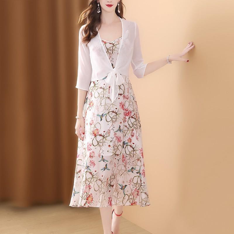 One piece/suit chiffon sling dress female summer mid-length 2021 new slimming lady suit skirt