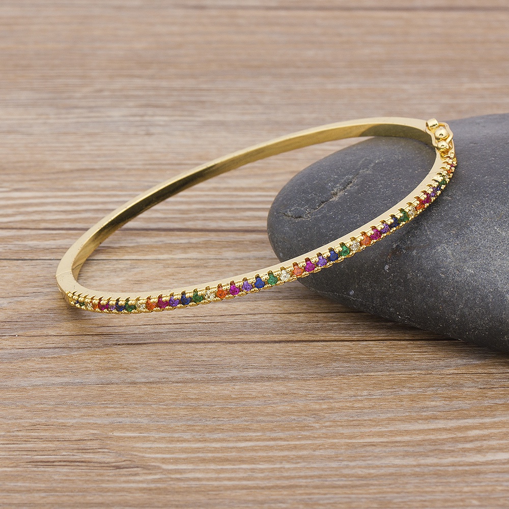 Vòng Tay Đính Đá Zircon Màu Cầu Vồng Thiết Kế Mới Chất Lượng Cao