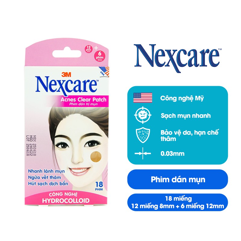 Miếng dán mụn Nexcare 3M TA018 18 miếng (12 miếng 8mm và 6 miếng 12mm)