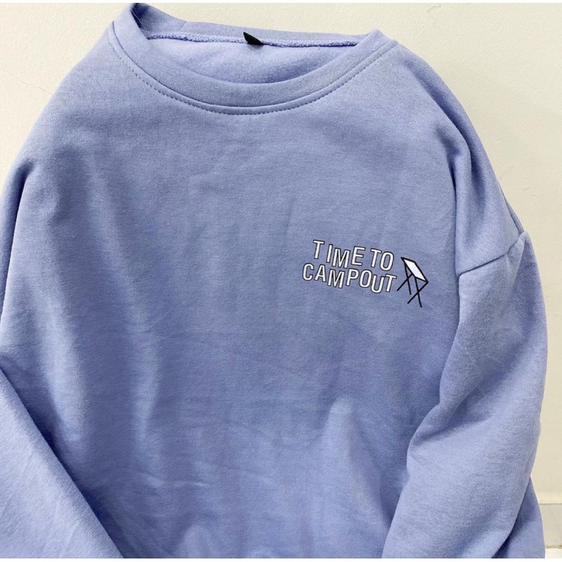 Áo Sweater TIME TO CAMPOUT❤Form Rộng Unisex Nam/Nữ (Chất Nỉ Bông Siêu Mịn)❤MÀU XANH/TRẮNG[FREESHIP] | BigBuy360 - bigbuy360.vn