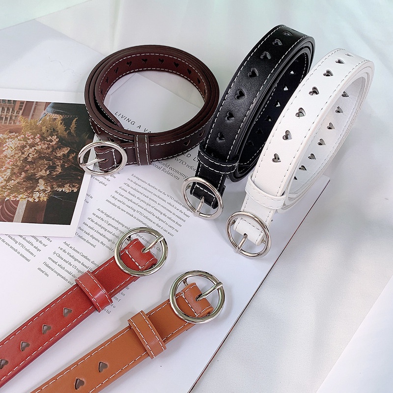 Thắt Lưng Khóa Tròn Phối Lỗ Thời Trang Hàn Quốc Đơn Giản Cho Nữ