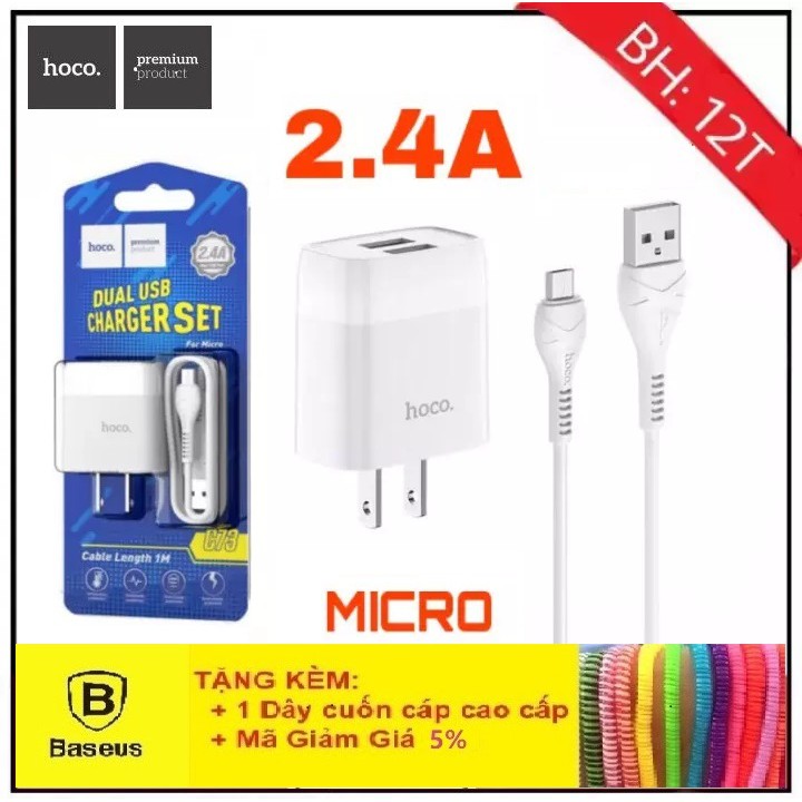 Bộ Củ Cáp Sạc Samsung Android Micro USB Hoco C73 - Bảo Hành Chính Hãng 12T