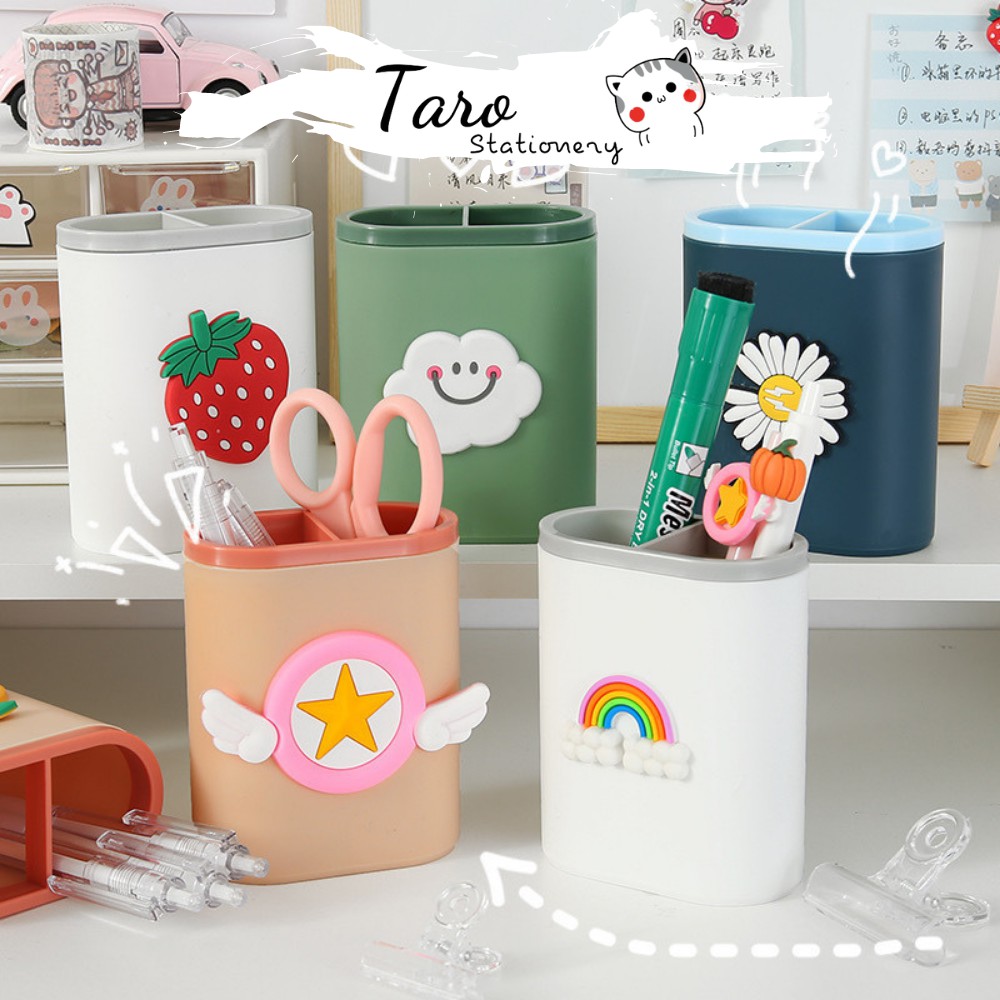 Ống cắm bút 2 ngăn TARO, ống cắm bút đa năng H08 Taro Stationery