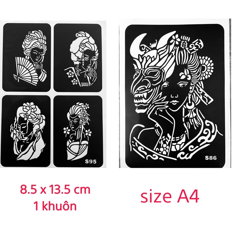 KHUÔN XĂM TATTOO HÌNH GEISHA tấm A4