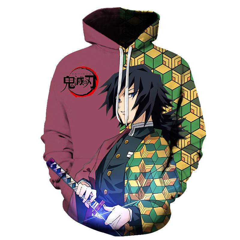 Áo Hoodie Tay Dài In Hình Nhân Vật Anime Demon Slayer Tanjirou Giyuu Kimetsu no Yaiba Tỉ Lệ 1