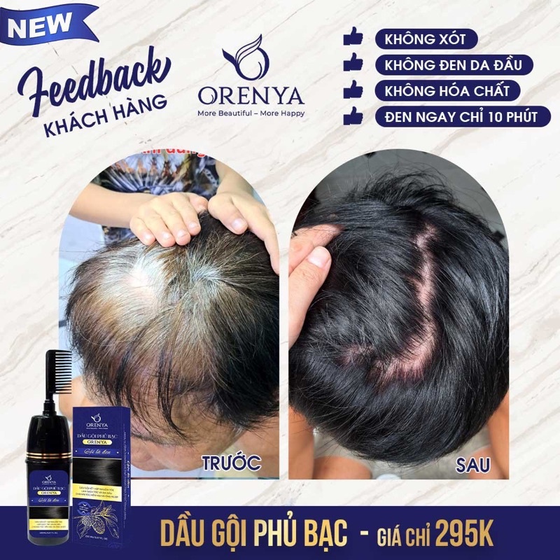 Dầu gội phủ bạc Orenya 200ml làm đen tóc tự nhiên tại nhà chỉ sau 15 phút không hại da đầu mềm tóc NCC Phương My Beauty