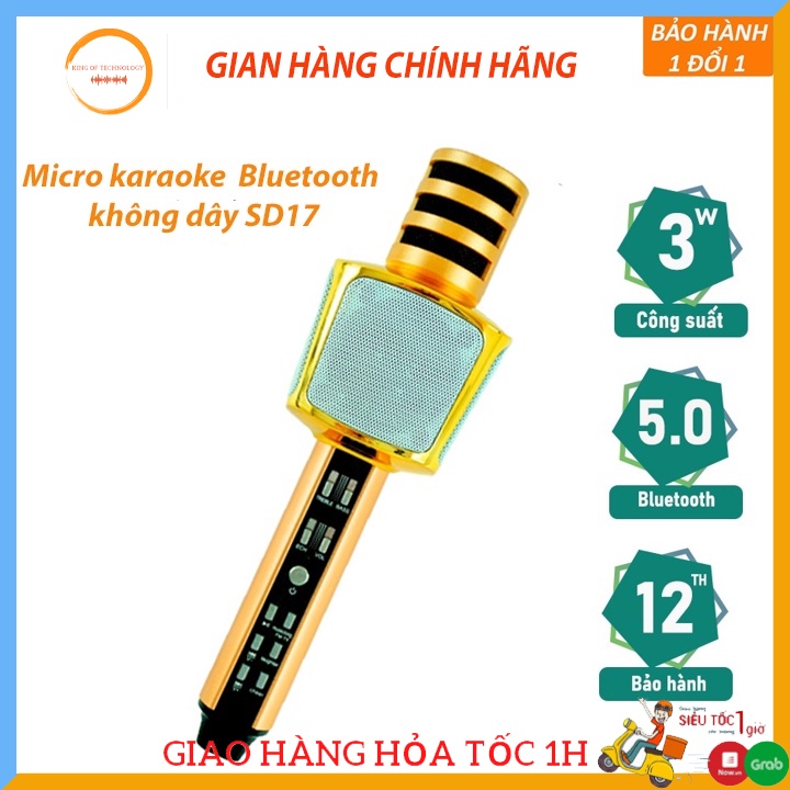 [Mã ELHACE giảm 4% đơn 300K] ⚡FREE SHIP⚡ Micro Karaoke SD-17 Mic Hút Nhạc To Bluetooth 3.0b hỗ trợ ghi âm không dây