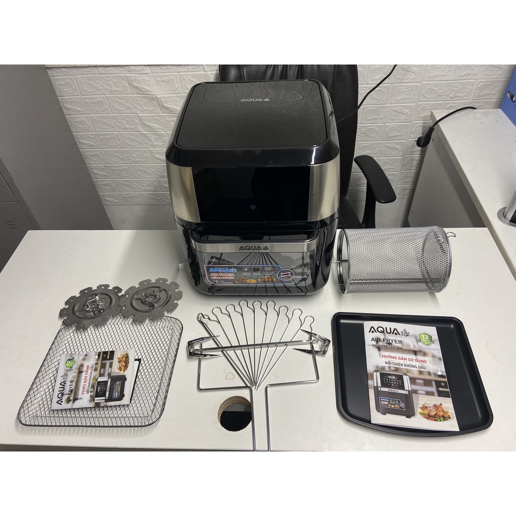 Nồi chiên không dầu AQUA DM THÁI LAN DUNG TÍCH SIÊU LỚN 12L Màn hình CẢM ỨNG, Lồng quay, Tầng nướng - BH 12 THÁNG