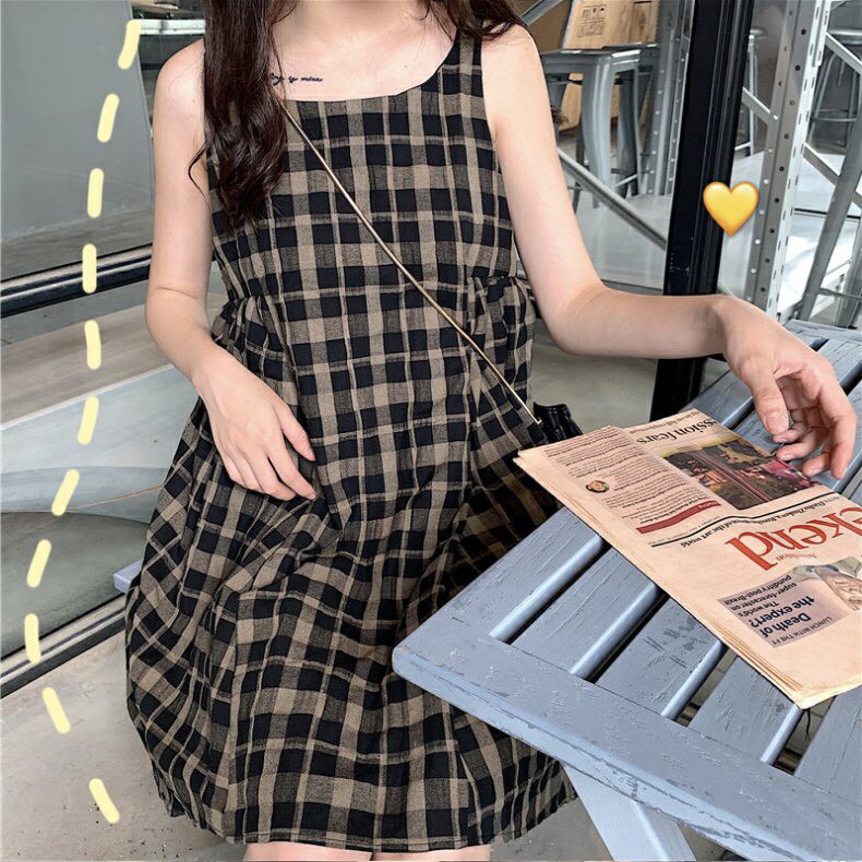 VÁY BABYDOLL HAI DÂY HỌA TIẾT KẺ CARO CỰC XINH