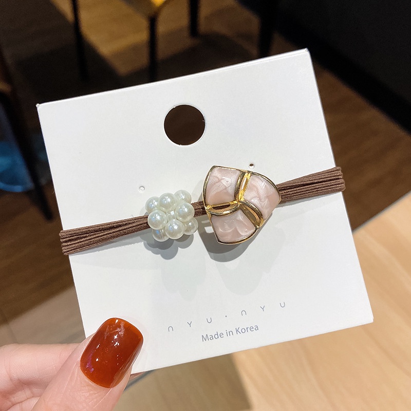 Dây Buộc Tóc Cao Su Co Giãn Đính Hạt Ngọc Trai Hình Hoa Thời Trang Cho Nữ