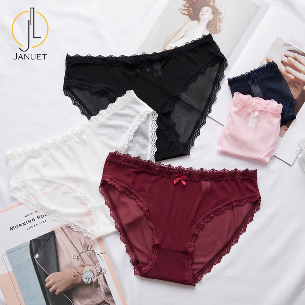 Quần Lót Nữ Lụa Tơ Januet Viền Ren Cao Cấp CHJA17
