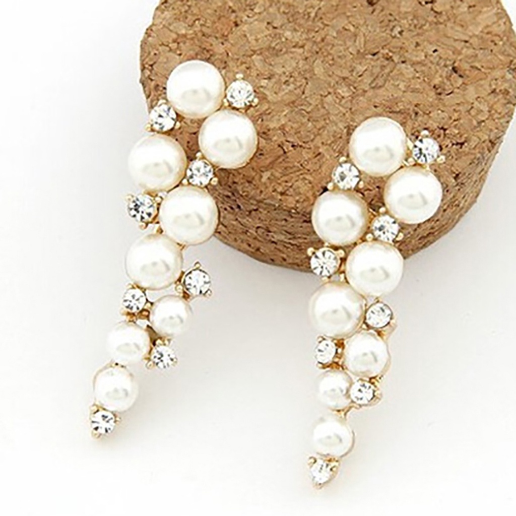 Đôi khuyên tai dài đính đá và ngọc trai giả thời trang cho nữ