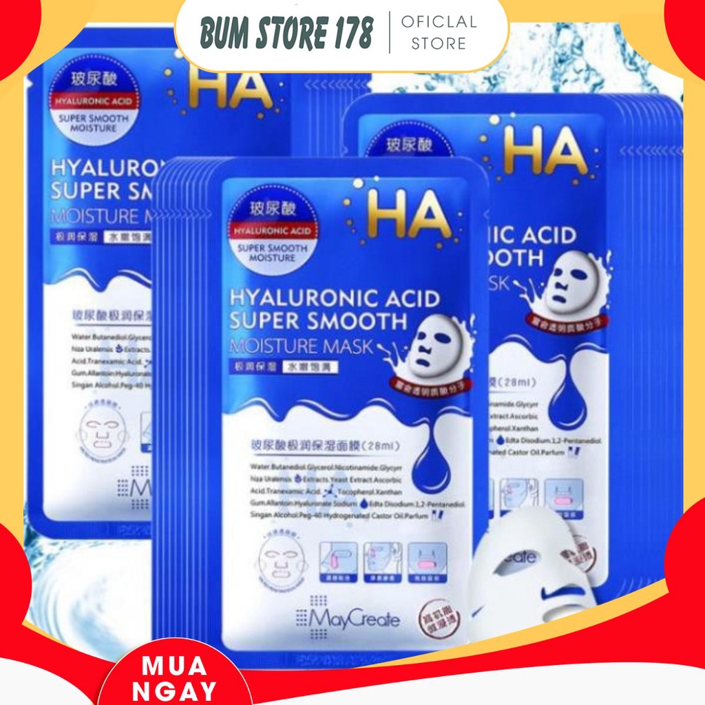 Hộp 20 Mặt nạ HA Xanh / Tím Super Smooth Maycreate