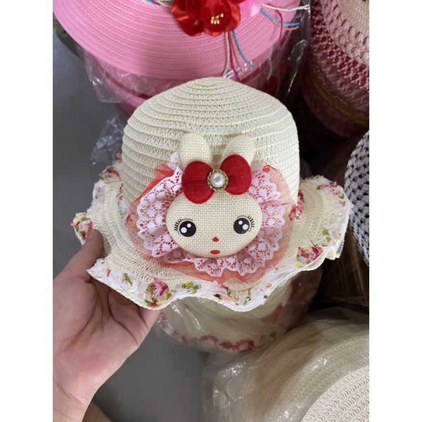 Nón cói đi biển cho bé gái từ 1-6 tuổi thêu hình dễ thương