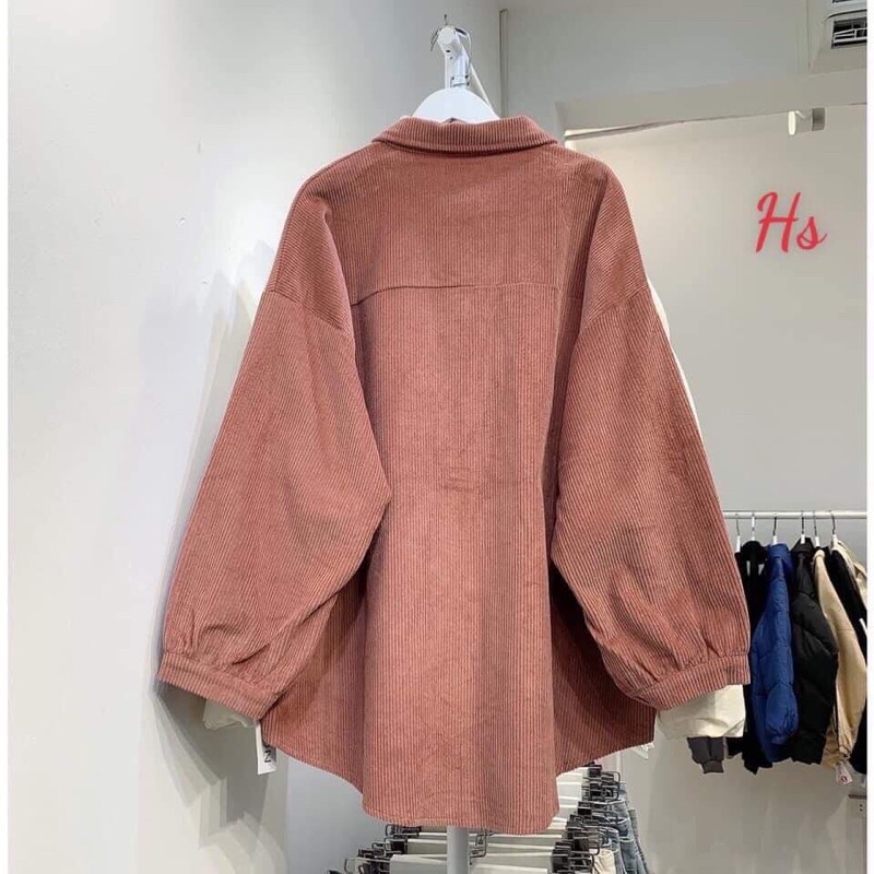 Áo sơ mi nhung tăm tay bồng dài tay khoác hè dáng rộng