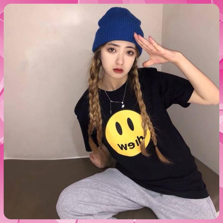 Áo phông tay lỡ in hình mặt cười DREW chất coton 100% cao cấp,áo thun phom rộng tay lỡ nam nữ unisex  in mặt cười DREW.