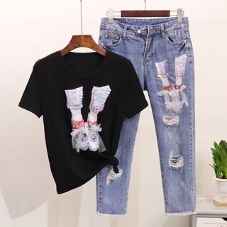💐Set_Bộ_quần_Jeans_Áo_Phông_3D💐