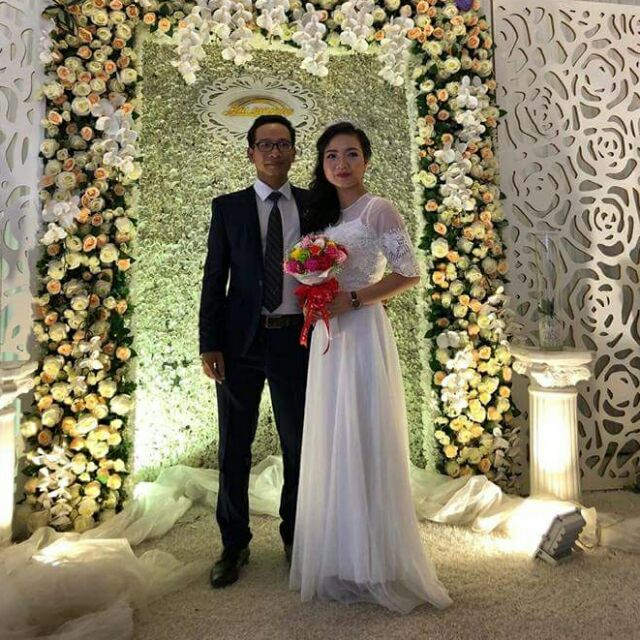(free chỉnh sửa váy) dạ hội lưới trắng tay ngắn váy xòe