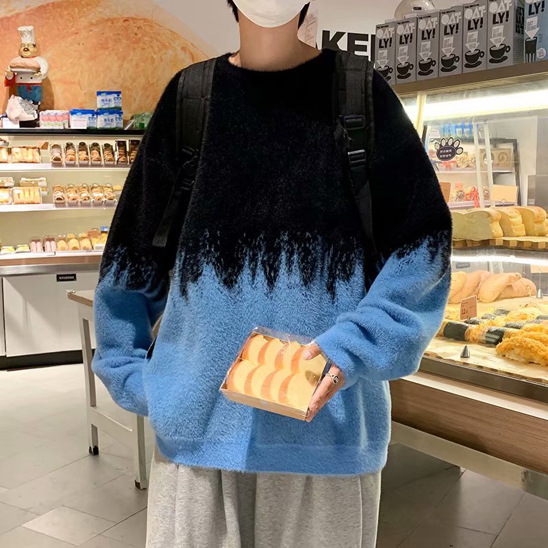 Áo sweater cổ tròn tay dài dáng rộng màu sắc gradient thời trang thu đông cho nam