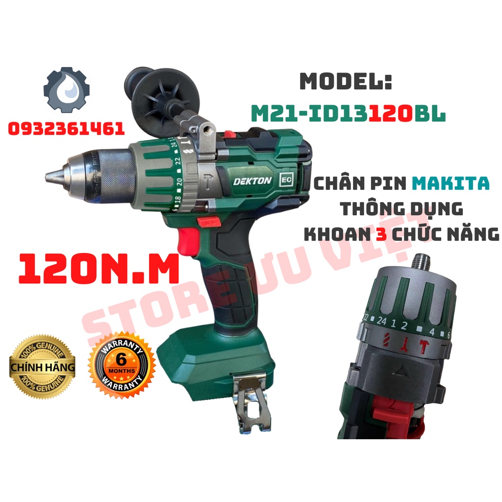 BỘ TẶNG SẠC Khoan pin 3 chức năng đầu 13mm DEKTON AUTOLOCK model M21-id13120bl GIÁ TỐT