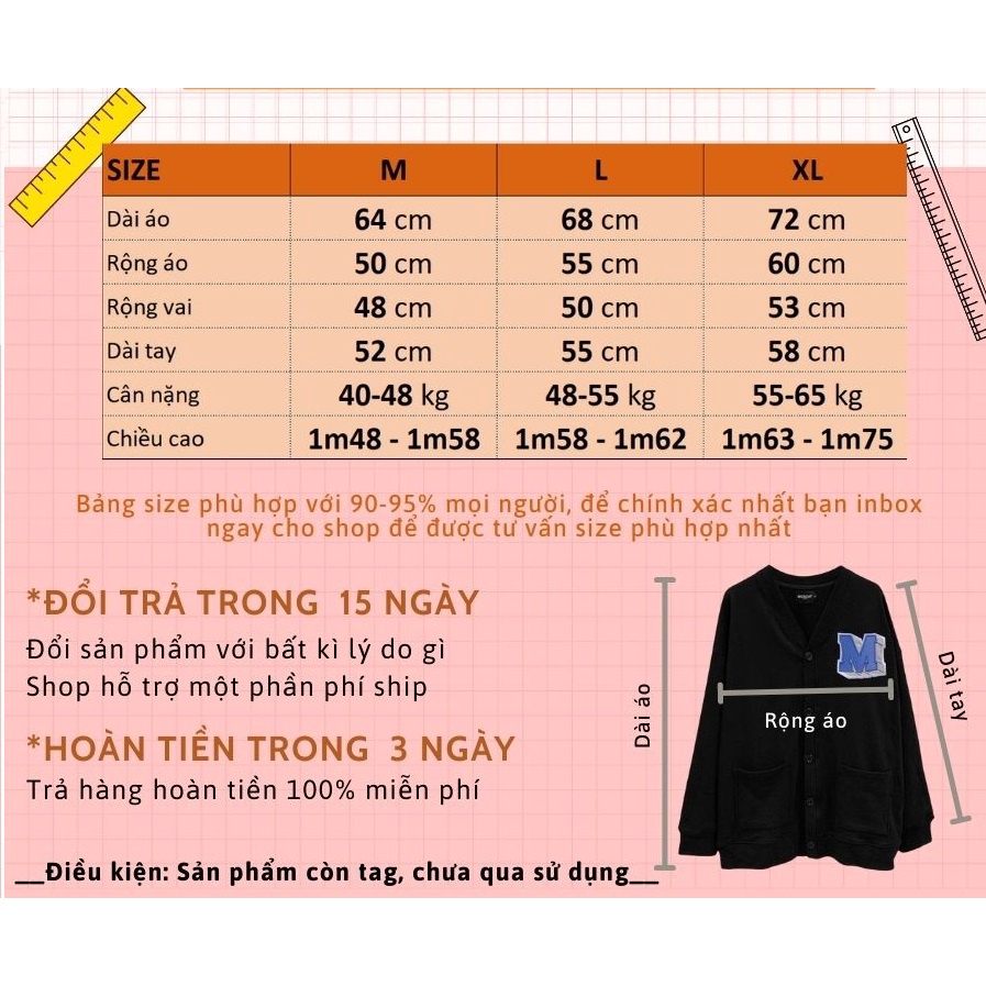 Áo khoác cardigan chất liệu nỉ unisex nam nữ thêu chữ M | BigBuy360 - bigbuy360.vn