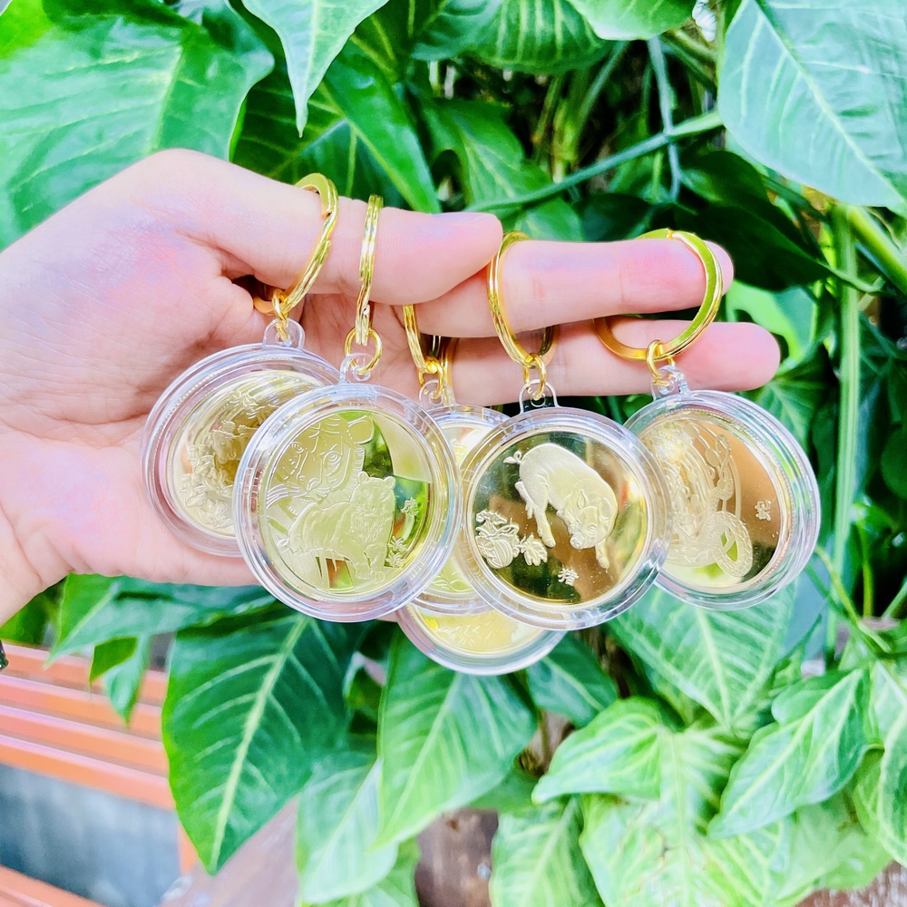 Móc Khóa 12 Con Giáp Đồng Xu Phong Thủy May Mắn