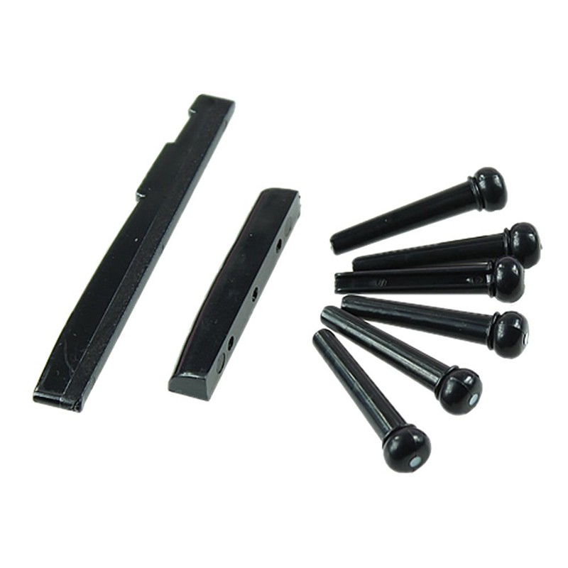 1 Set Acoustic Guitar Bridge Pins Saddle Nut Parts 1*Guitar saddle X 1* Guitar Nut X 6* Guitar Bridge Pins (Black)