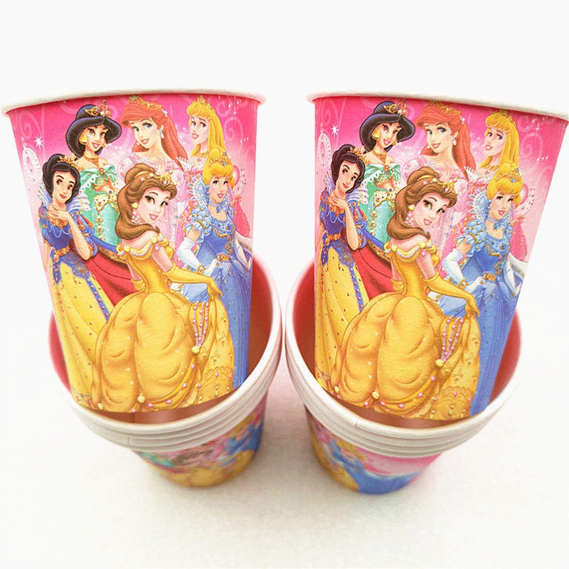 Bộ Cốc + Ống Hút + Nón In Hình Công Chúa Disney Dùng Một Lần Trang Trí Tiệc Sinh Nhật