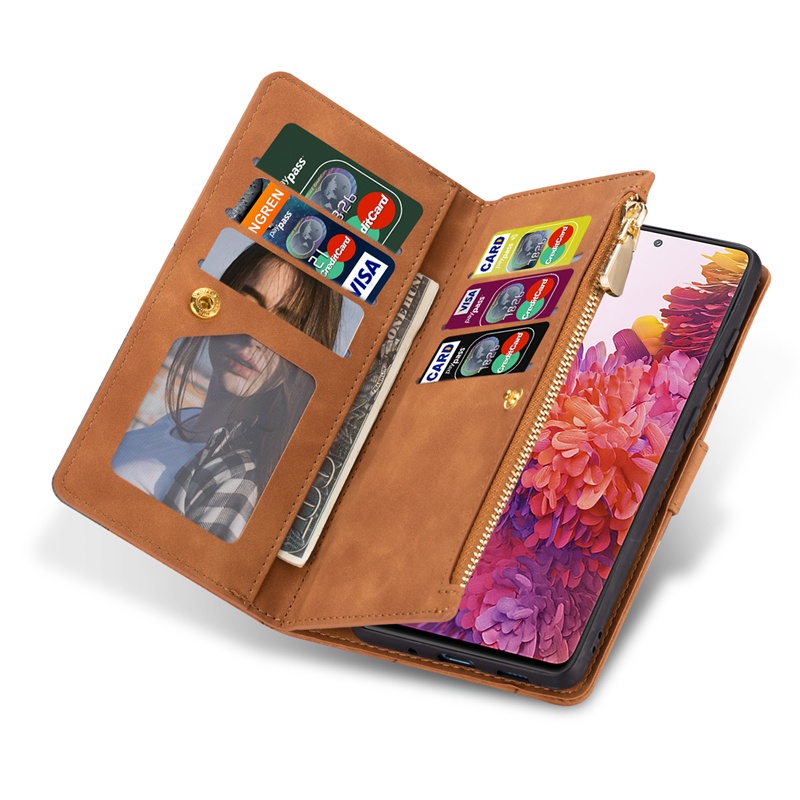 Ốp Điện Thoại Da Pu Ví Lật Có Dây Kéo Samsung Galaxy S10 Plus S9 Plus S8 Plus S7 Edge Note 10 Lite S10 Lite S10+ S9+ S8+
