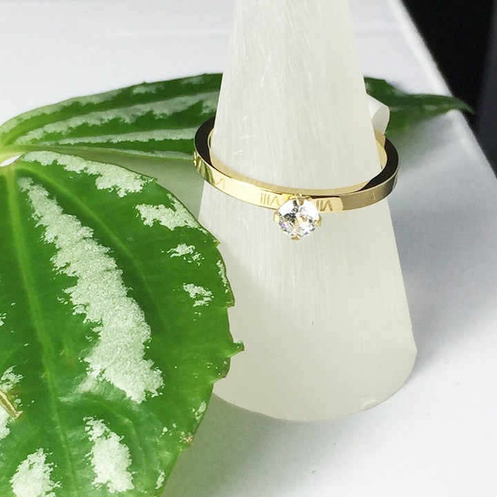 Nhẫn 1 Viên Đá Có In Số La Mã Titan Ko Rỉ TT 2011