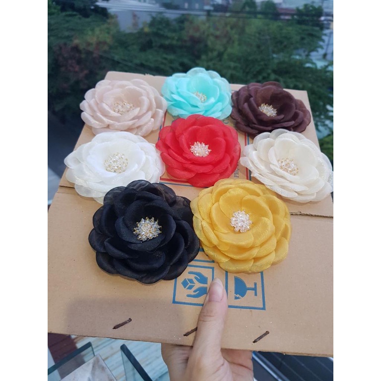 Hoa voan cài áo handmade cao cấp nhiều màu giá sỉ [HANN- Hoa cài áo, pk thời trang]