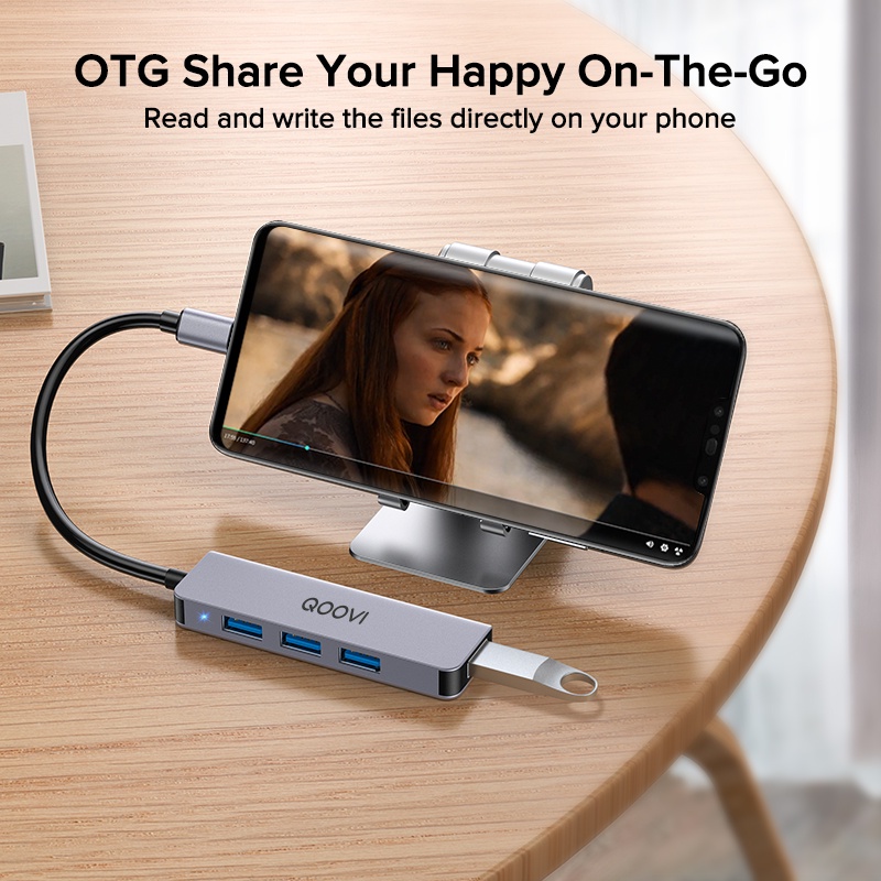 Hub chuyển đổi QOOVI 4 cổng USB C 3.0 truyền dữ liệu thích hợp cho Macbook Pro iPad Air