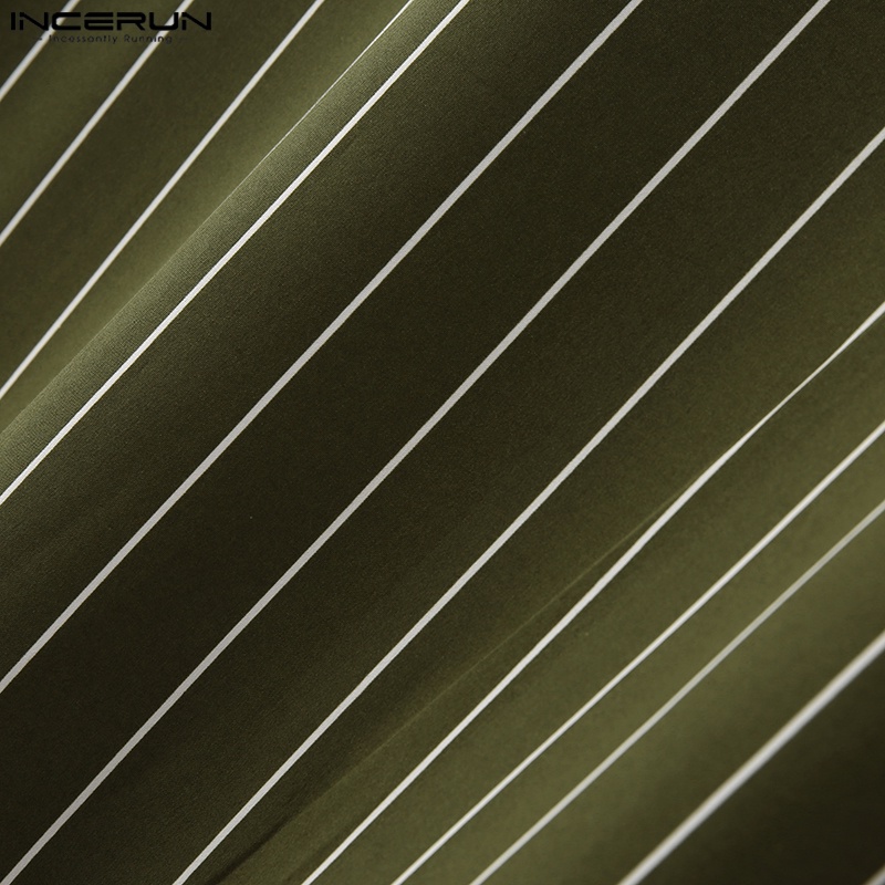 Áo sơ mi INCERUN tay dài cổ V kẻ sọc dọc kiểu cổ điển cho nam