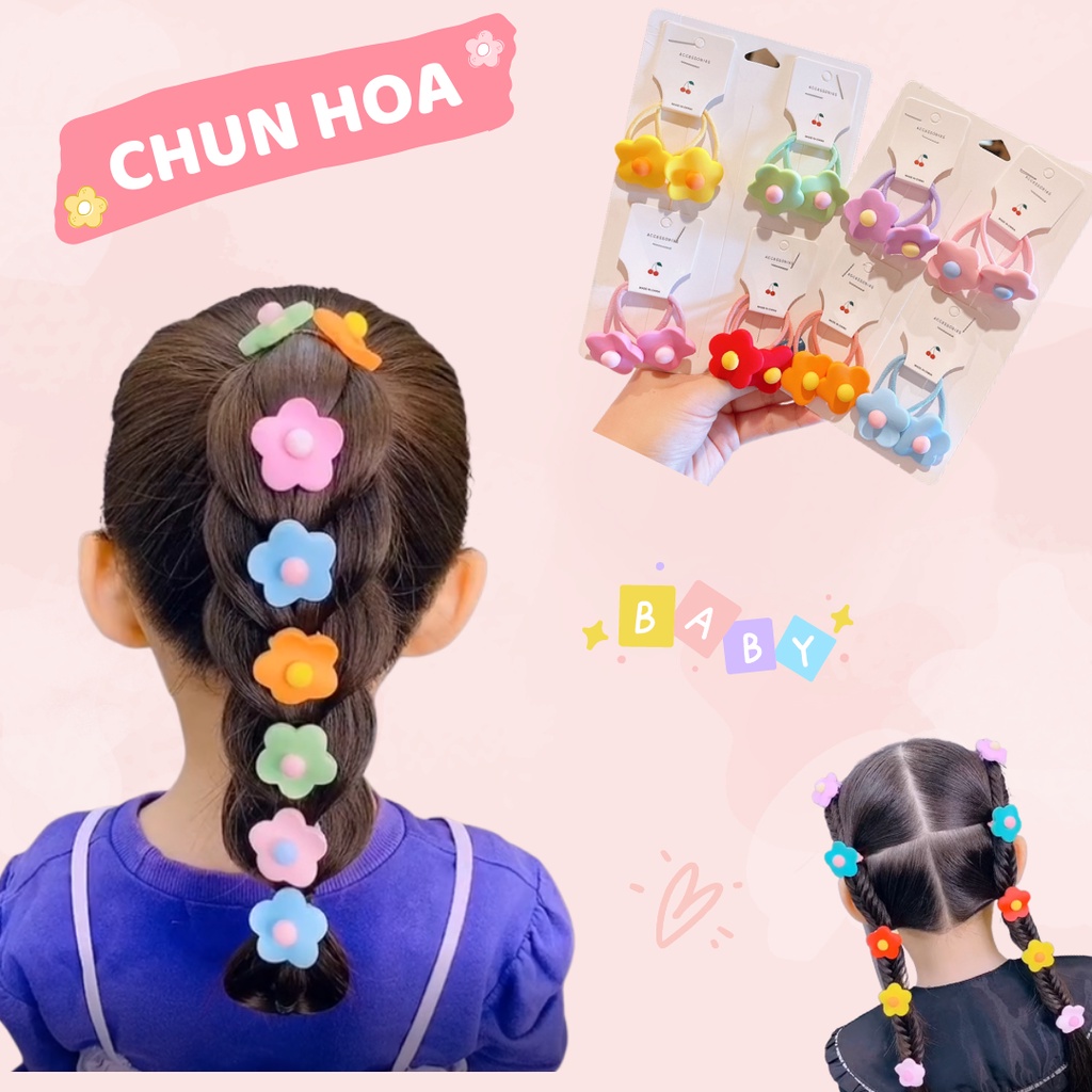 Dây Chun Buộc Tóc Hoa Bé Gái, Dây Thun Hình Nơ Nhiều Màu Xinh Xắn Dễ Thương, Phong Cách Hàn Quốc Cho Bé M14