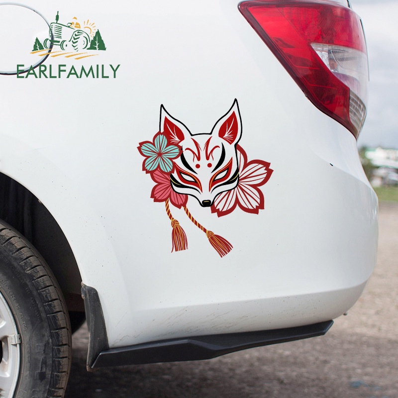 Đề Can vinyl Hình Mặt Nạ Cáo Nhật Bản 13x11cm Dán Trang Trí Thân Xe Hơi Chống Trầy Xước diy