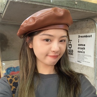  Mũ beret bằng da PU thời trang thu đông nữ tính xinh xắn