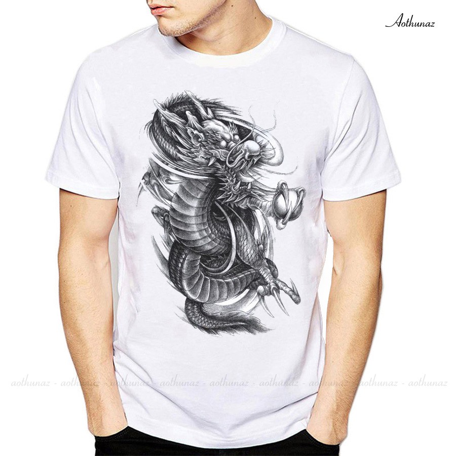 Áo thun Nam In hình Rồng Dragon 3D Tattoo - Form Rộng BIGSIZE F453