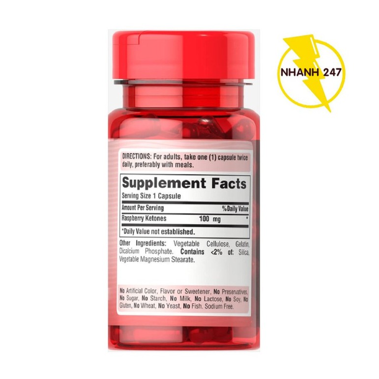 Viên uống hỗ trợ giảm cân an toàn,ngăn chặn tích tụ chất béo Puritan's Pride Raspberry Ketones 60 viên HSD tháng 5/2019 | Thế Giới Skin Care