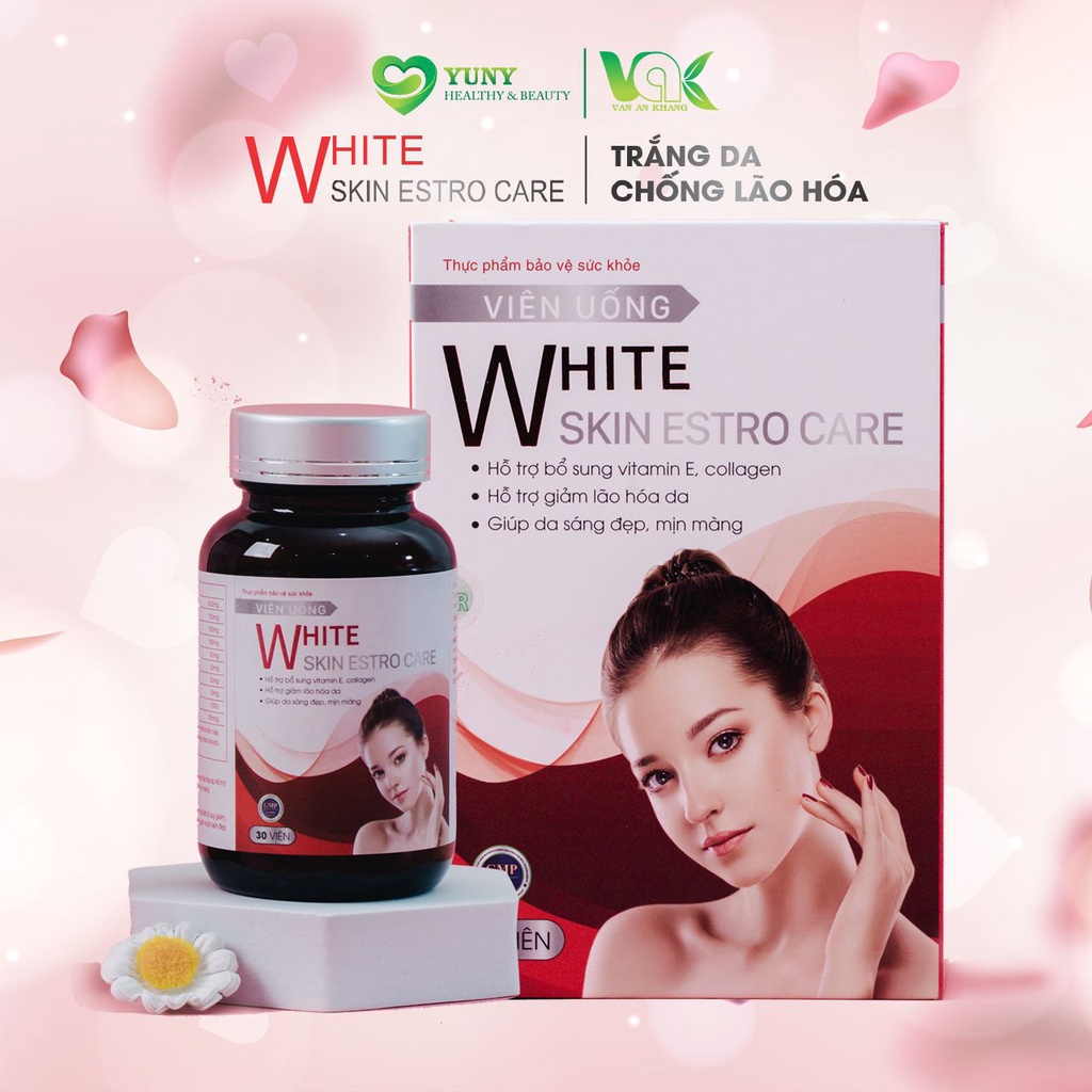 Hộp Viên Uống White Skin Estro Care Bổ Sung Vitamin E, Collagen, Giảm Lão Hóa Da, Giúp Da Sáng Đẹp, Mịn Màng