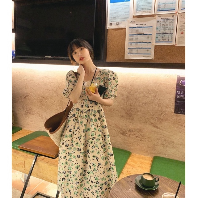 [CÓ SẴN] Váy hoa nhí cổ vuông màu cổ điển 🎀 nơ sau cổ 🎀 dáng dài siêu xinh | BigBuy360 - bigbuy360.vn