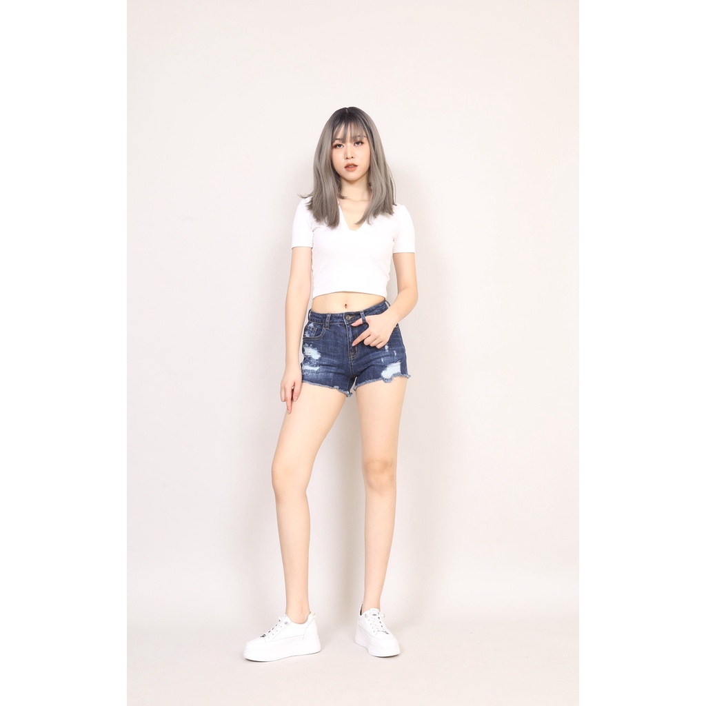 Quần Short Jean Nữ Thời Trang Rách To Gấu Tua Rua CT Jeans