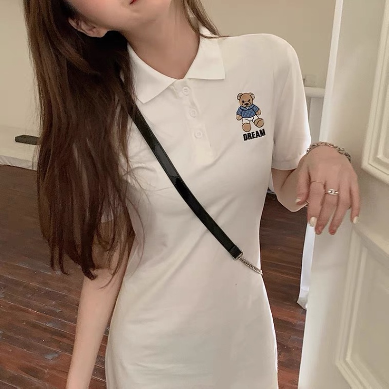 Đầm thun cổ polo phong cách Hàn Quốc thời trang hè cho nữ