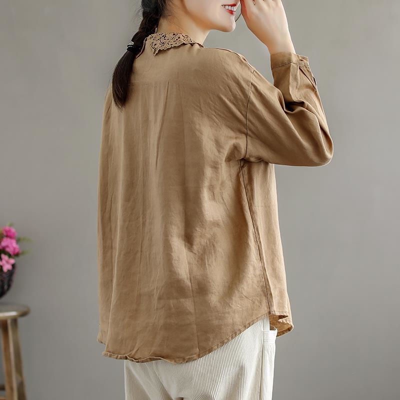 Áo sơ mi nữ tay dài dáng rộng vải cotton