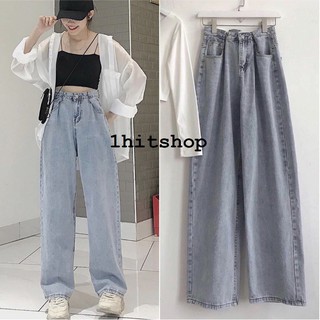 Quần Jean Ống Rộng GÀI EO XANH BẠC Ulzzang Unisex 1hitshop