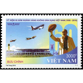 Tem sưu tập MS 1063 Tem Việt Nam Kỷ niệm 60 năm Ngành Hàng không Dân dụng Việt Nam 2016 ( Tem bác Hồ )