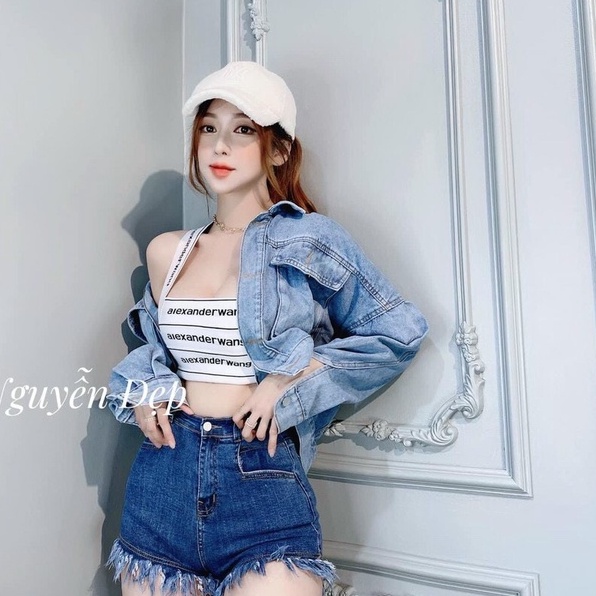 Áo khoác jean túi hộp tay dài